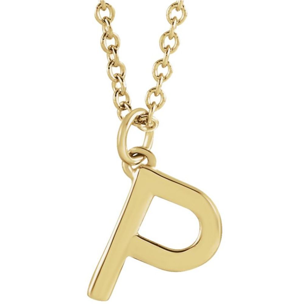 14k Yellow Gold 9.5mm Small Block Initial P Necklace, 16 Inch